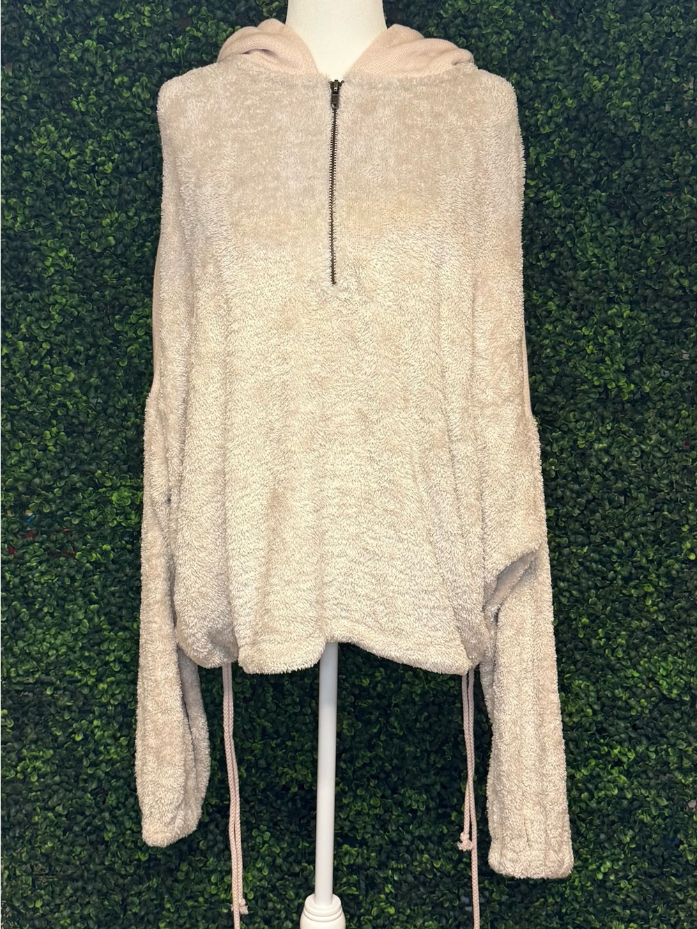 Free People Teddy Fuzzy Half-Zip Hoodie Cream – Medium 🤍